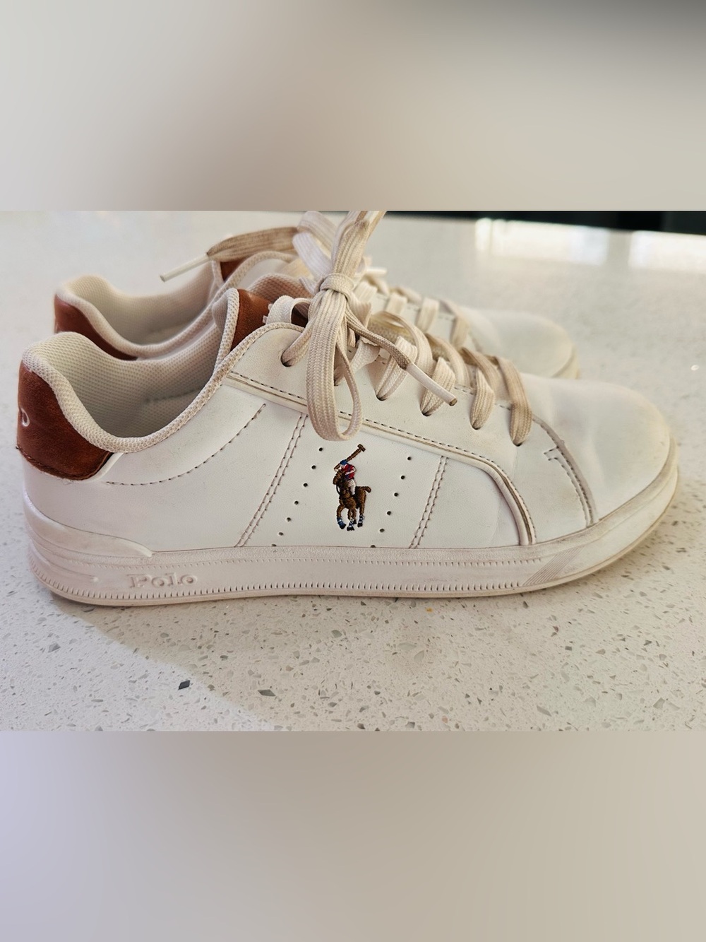 Ralph Lauren Cream/White Polo Leather Low-Top Sneakers